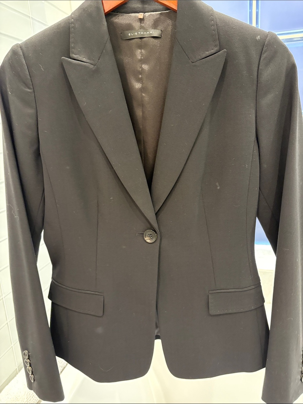 Elie Tahari Black Women's Single-Button Notch Lapel Blazer